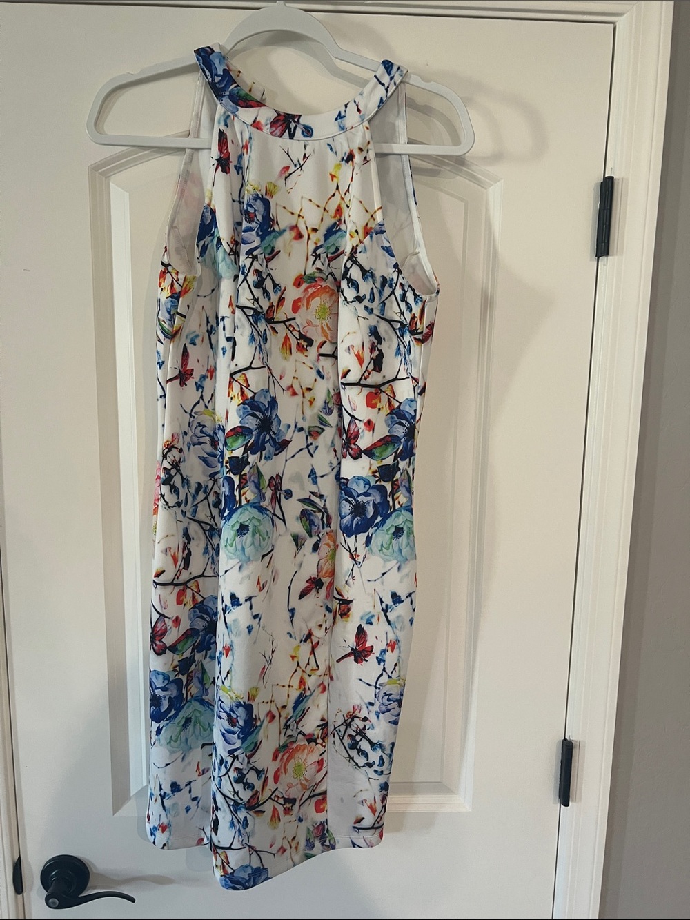 VENUS White Floral Halter Dress with Blue & Green Accents